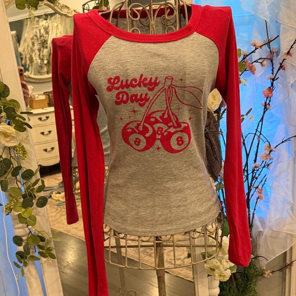 Lucky Brand Red and Gray Long Sleeve Tee
